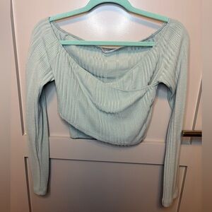 Women's Light Blue Cropped Ribbed Knit Top